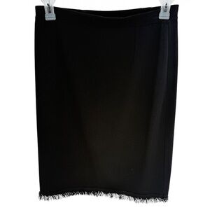 Misook Skirt Womens Size M Black Knit Pull On Midi Business Career Fringe Hem
